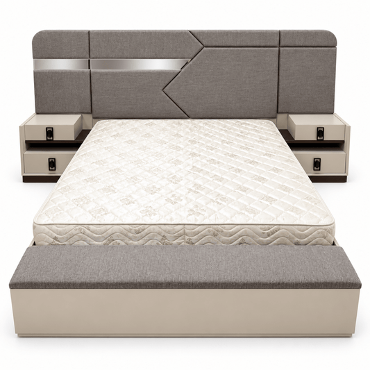 Danube Home Aurelia King Storage Bedroom Set with Mattress – 180 × 200 cm – Cream, Walnut & Grey - Al Thahani Furniture