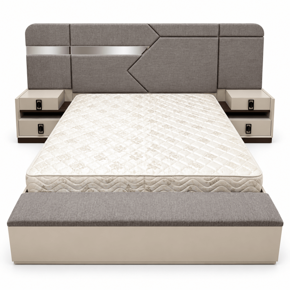 Danube Home Aurelia King Storage Bedroom Set with Mattress – 180 × 200 cm – Cream, Walnut & Grey - Al Thahani Furniture