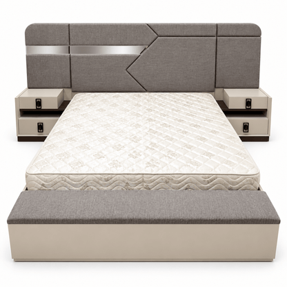 Danube Home Aurelia King Storage Bedroom Set with Mattress – 180 × 200 cm – Cream, Walnut & Grey - Al Thahani Furniture