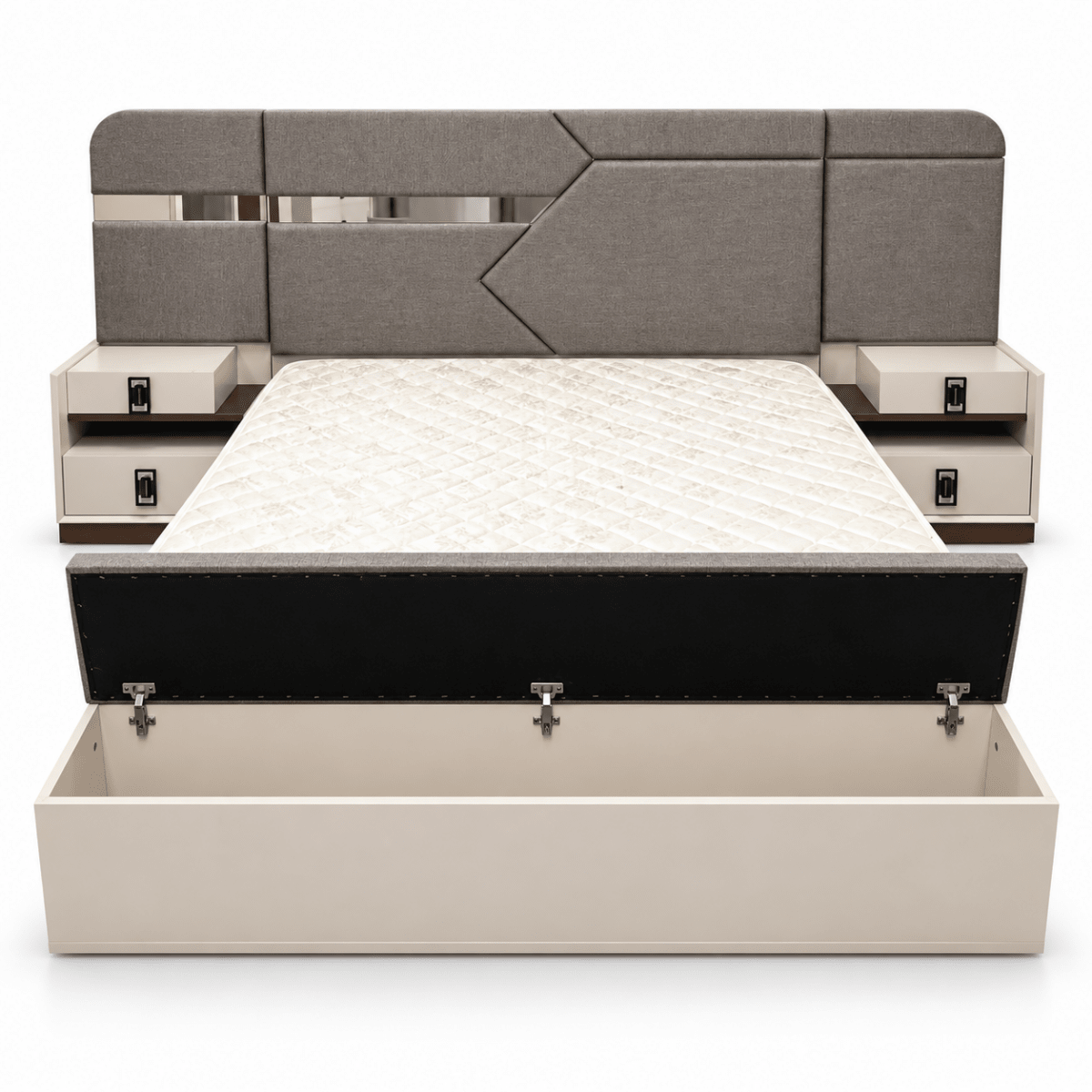 Danube Home Aurelia King Storage Bedroom Set with Mattress – 180 × 200 cm – Cream, Walnut & Grey - Al Thahani Furniture