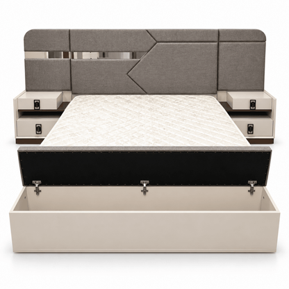 Danube Home Aurelia King Storage Bedroom Set with Mattress – 180 × 200 cm – Cream, Walnut & Grey - Al Thahani Furniture