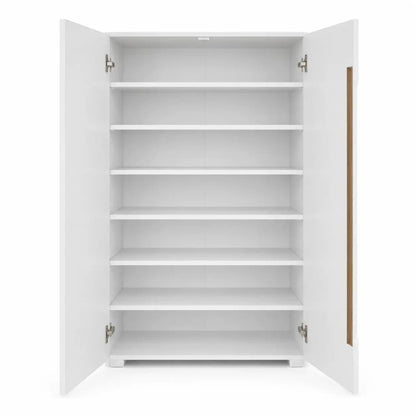 Danube Home Bill 2-Door Shoe Cabinet | White/Oak, 22 Pairs, 73x37x119 cm - used 3 months - Al Thahani Furniture