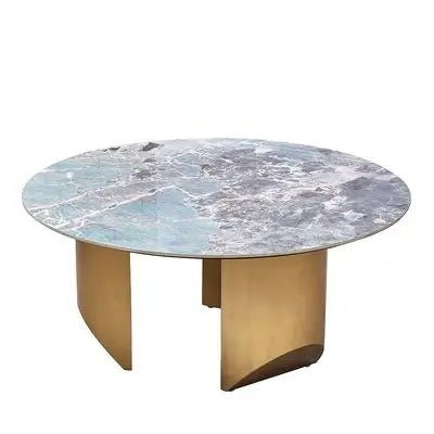Danube Home Conley Sintered Stone Round Coffee Table | Green/Gold - used 3 months - Al Thahani Furniture