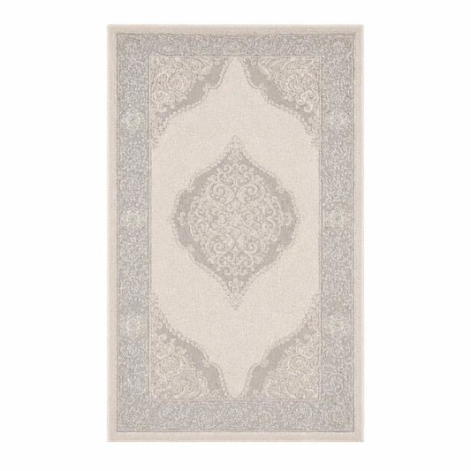 Danube Home Galeria Lux Classic Rug | Beige & White Medallion, 80x150 cm - used 4 months - Al Thahani Furniture