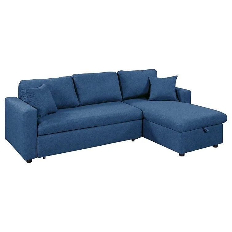 Danube Home Hunter 3‑Seater Sofa Cum Bed | Blue Fabric | Solid Wood Frame | Convertible Chaise & Storage - althahanifurniture