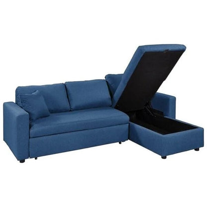 Danube Home Hunter 3‑Seater Sofa Cum Bed | Blue Fabric | Solid Wood Frame | Convertible Chaise & Storage - althahanifurniture