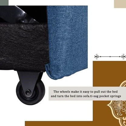 Danube Home Hunter 3‑Seater Sofa Cum Bed | Blue Fabric | Solid Wood Frame | Convertible Chaise & Storage - althahanifurniture