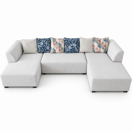 Danube Home Ivory U-Shaped Sectional Sofa with Double Chaise & 6 Decorative Cushions - Al Thahani Furniture