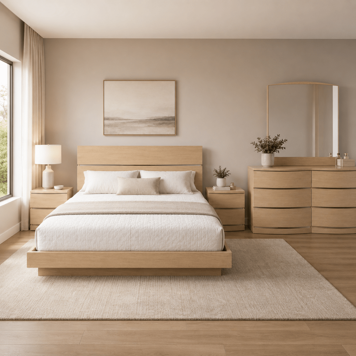 Danube Home Japandi King Bedroom Set without Mattress - used 6 months - Al Thahani Furniture