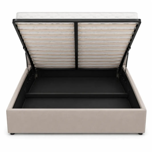 Danube Home King Bed with Hydraulic Storage | Beige Upholstered, 180x200 cm - used 8 months - Al Thahani Furniture
