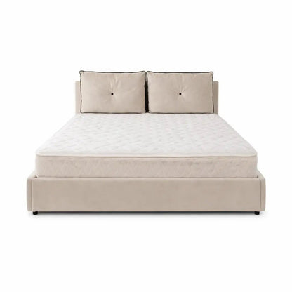 Danube Home King Bed with Hydraulic Storage – Plush Cushion Headboard, Beige Fabric, 180x200 cm - althahanifurniture