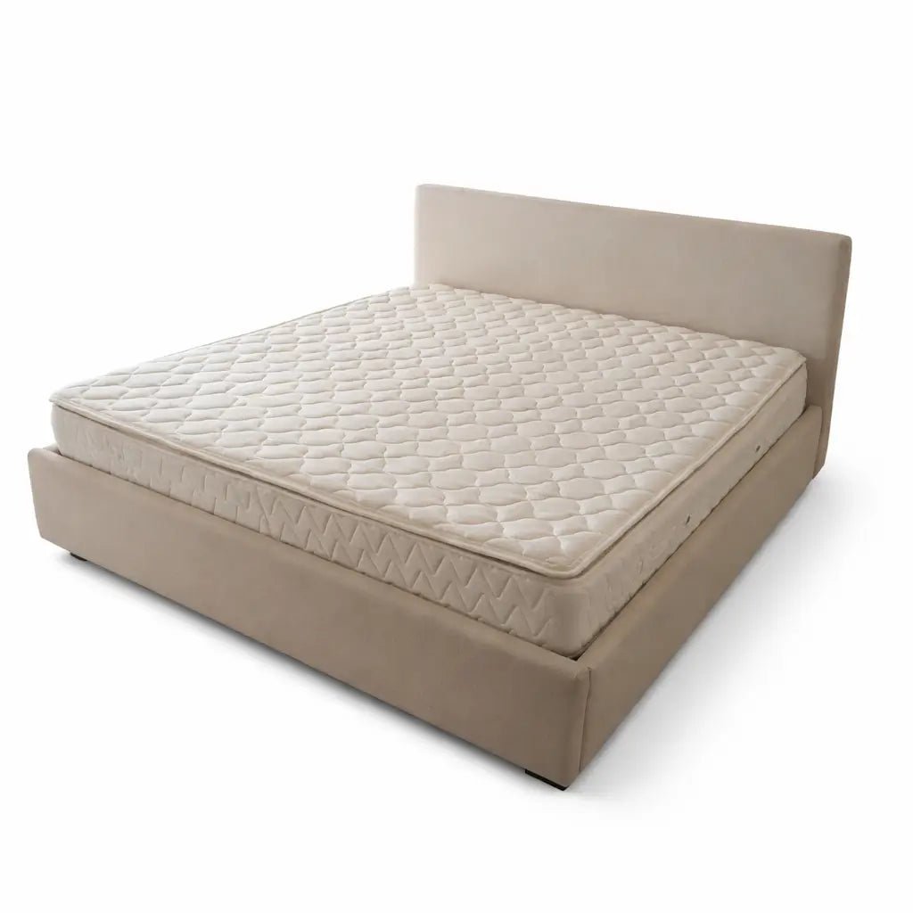 Danube Home King Bed with Hydraulic Storage – Plush Cushion Headboard, Beige Fabric, 180x200 cm - althahanifurniture