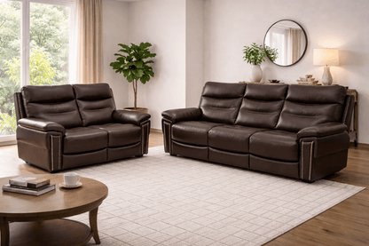 Danube Home Lucy 3+2 Brown Leather Recliner Sofa Set - althahanifurniture