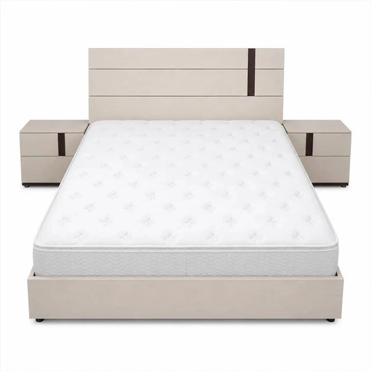 Danube Home Maybell King Bedroom Set with Wardrobe | White Maple/Walnut, 180x200 cm - used 8 months - Al Thahani Furniture