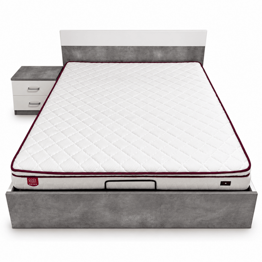 Danube Home Michigan 180×200 King Hydraulic Storage Bed with Mattress & 1 Bedside Table – White/Grey - Al Thahani Furniture