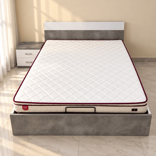Danube Home Michigan 180×200 King Hydraulic Storage Bed with Mattress & 1 Bedside Table – White/Grey - Al Thahani Furniture