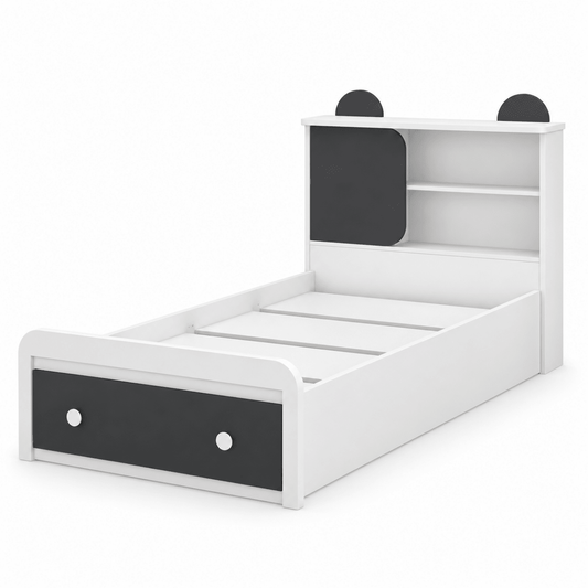 Danube Home Panda Single Kids Bed with Mattress &amp; Storage – White & Black – 90 × 190 cm - Al Thahani Furniture