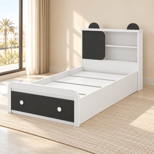 Danube Home Panda Single Kids Bed with Mattress &amp; Storage – White & Black – 90 × 190 cm - Al Thahani Furniture