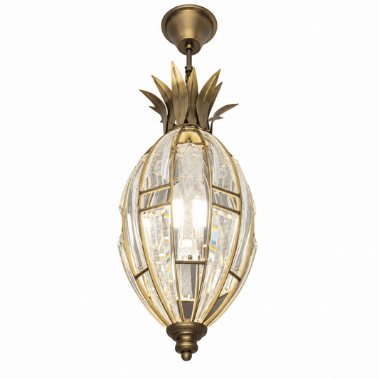 Danube Home Pinecrest Pineapple Crystal Pendant Chandelier – Antique Brass & Clear - Al Thahani Furniture