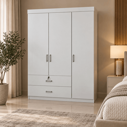 Danube Home Selva 3-Door + 2-Drawer Wardrobe – White - Al Thahani Furniture