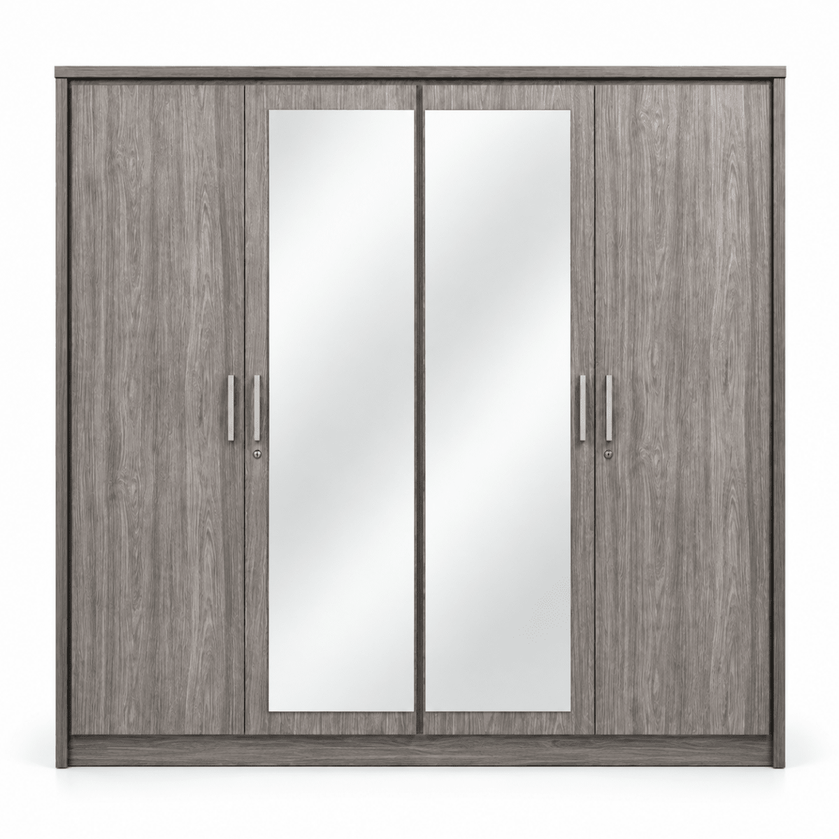 Danube Home Torino 4-Door Mirrored Wardrobe – Grey Oak / Silver Line – 200 cm - Al Thahani Furniture