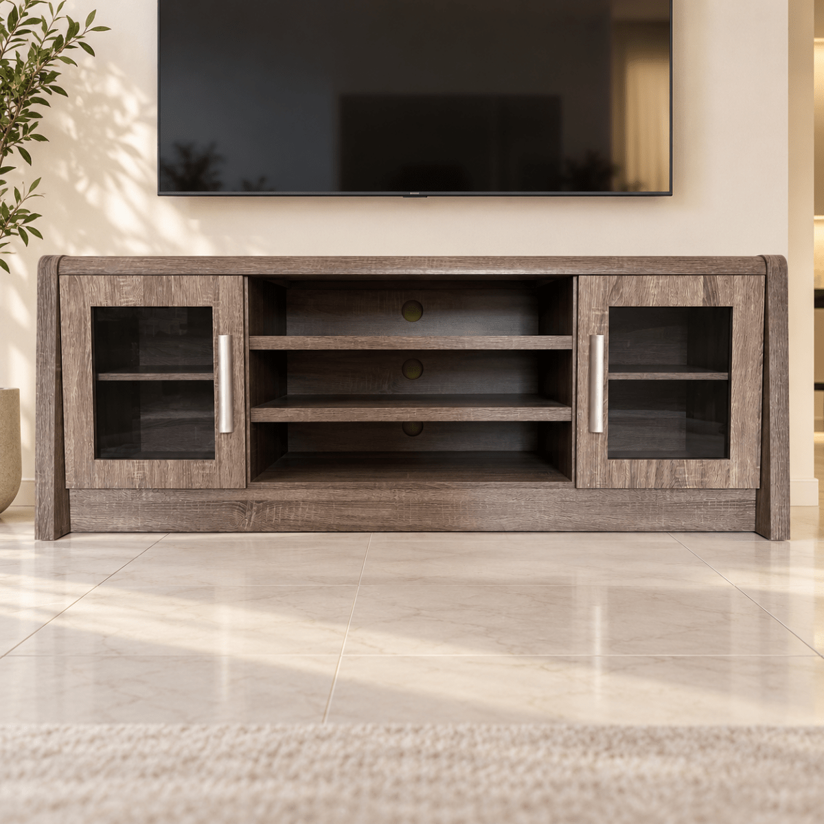 Danube Home Woody TV Unit – Grey Oak – 160 × 49.5 × 60 cm - Al Thahani Furniture