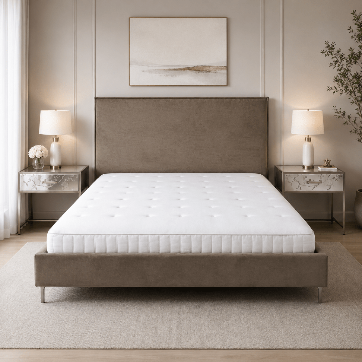 Danube King Bed Set with Mirrored Nightstands, without mattress - used 1 Year - Al Thahani Furniture