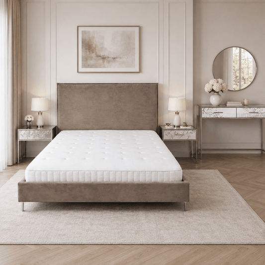 Danube King Bed Set with Mirrored Nightstands, without mattress - used 1 Year - Al Thahani Furniture