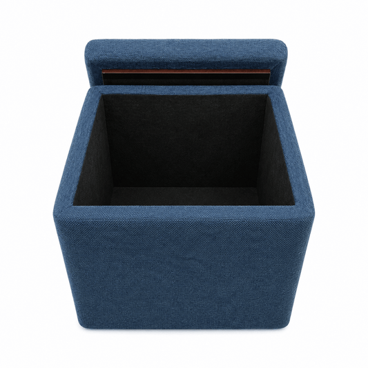 Dark Blue Fabric Storage Ottoman | Reversible Tray Lid - used 4 months - Al Thahani Furniture