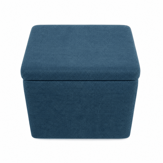 Dark Blue Fabric Storage Ottoman | Reversible Tray Lid - used 4 months - Al Thahani Furniture