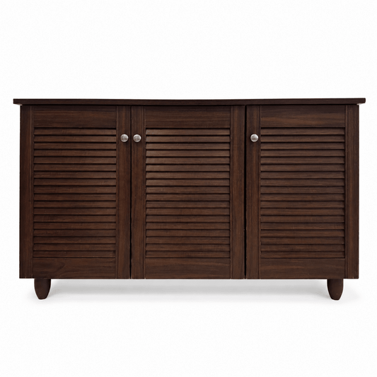 Dark Walnut 3-Door Shoe &amp; Storage Cabinet - Al Thahani Furniture