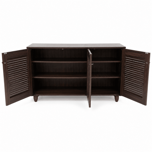 Dark Walnut 3-Door Shoe &amp; Storage Cabinet - Al Thahani Furniture