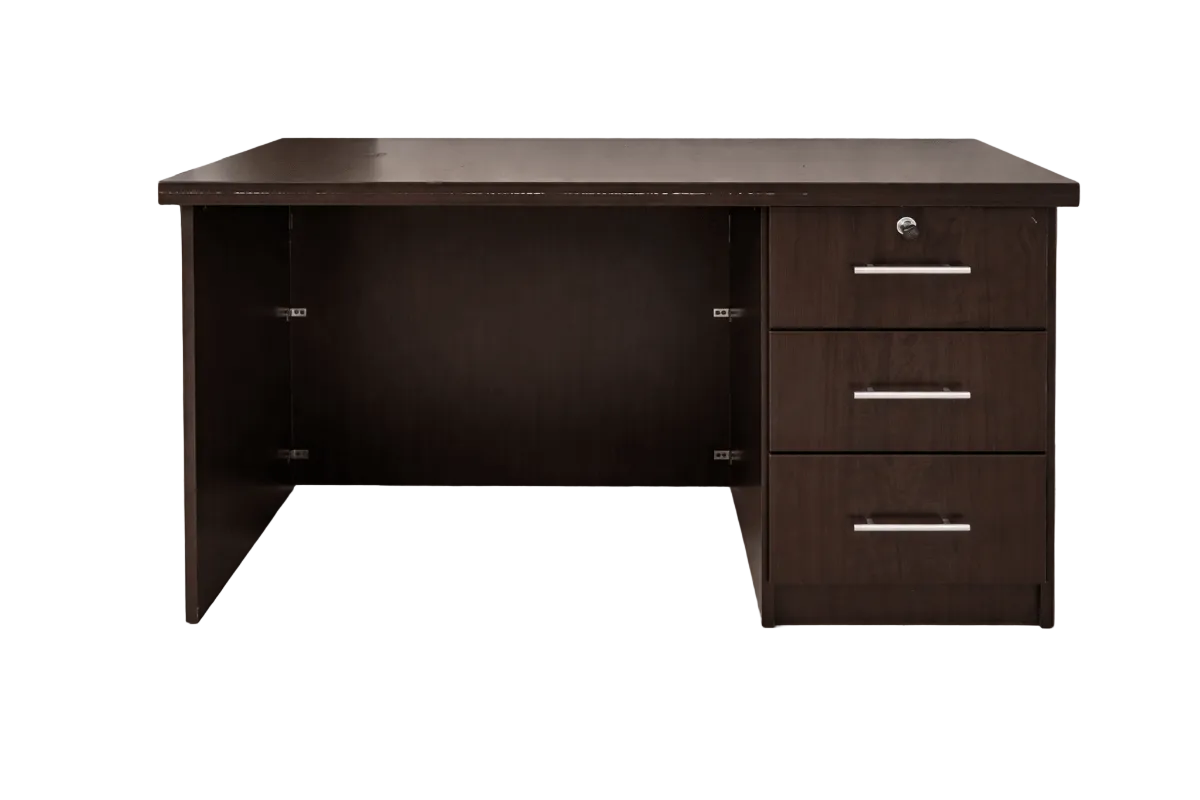 Dark Wood Executive Writing Desk – 3 - Drawer Pedestal with Lockable Top Drawer - althahanifurniture