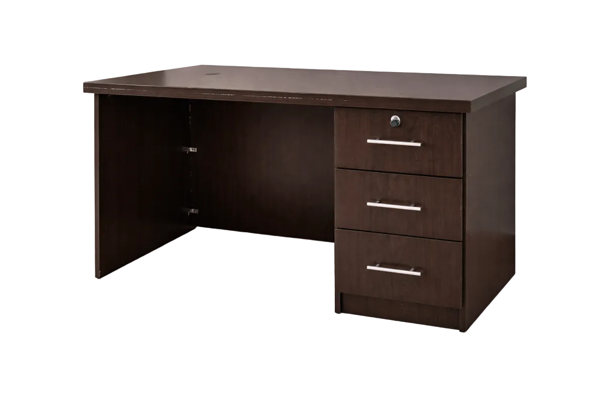 Dark Wood Executive Writing Desk – 3 - Drawer Pedestal with Lockable Top Drawer - althahanifurniture