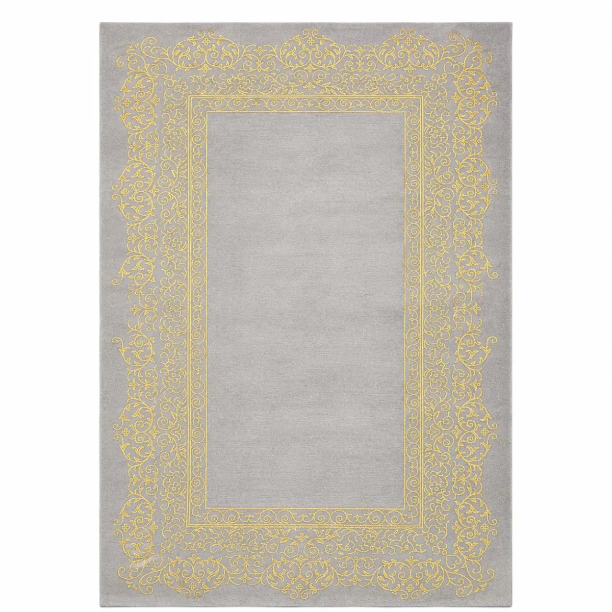 Diora Halı Aden-6986-A Area Rug | Grey & Yellow-Gold Ornate Border, 200x300 cm - used 3 months - Al Thahani Furniture