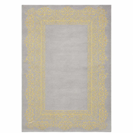 Diora Halı Aden-6986-A Area Rug | Grey & Yellow-Gold Ornate Border, 200x300 cm - used 3 months - Al Thahani Furniture
