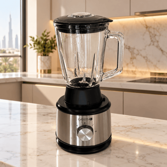 DOTS FPD-G518 800W Glass Jug Blender / Food Processor – 1.5L – Stainless Steel & Black - Al Thahani Furniture