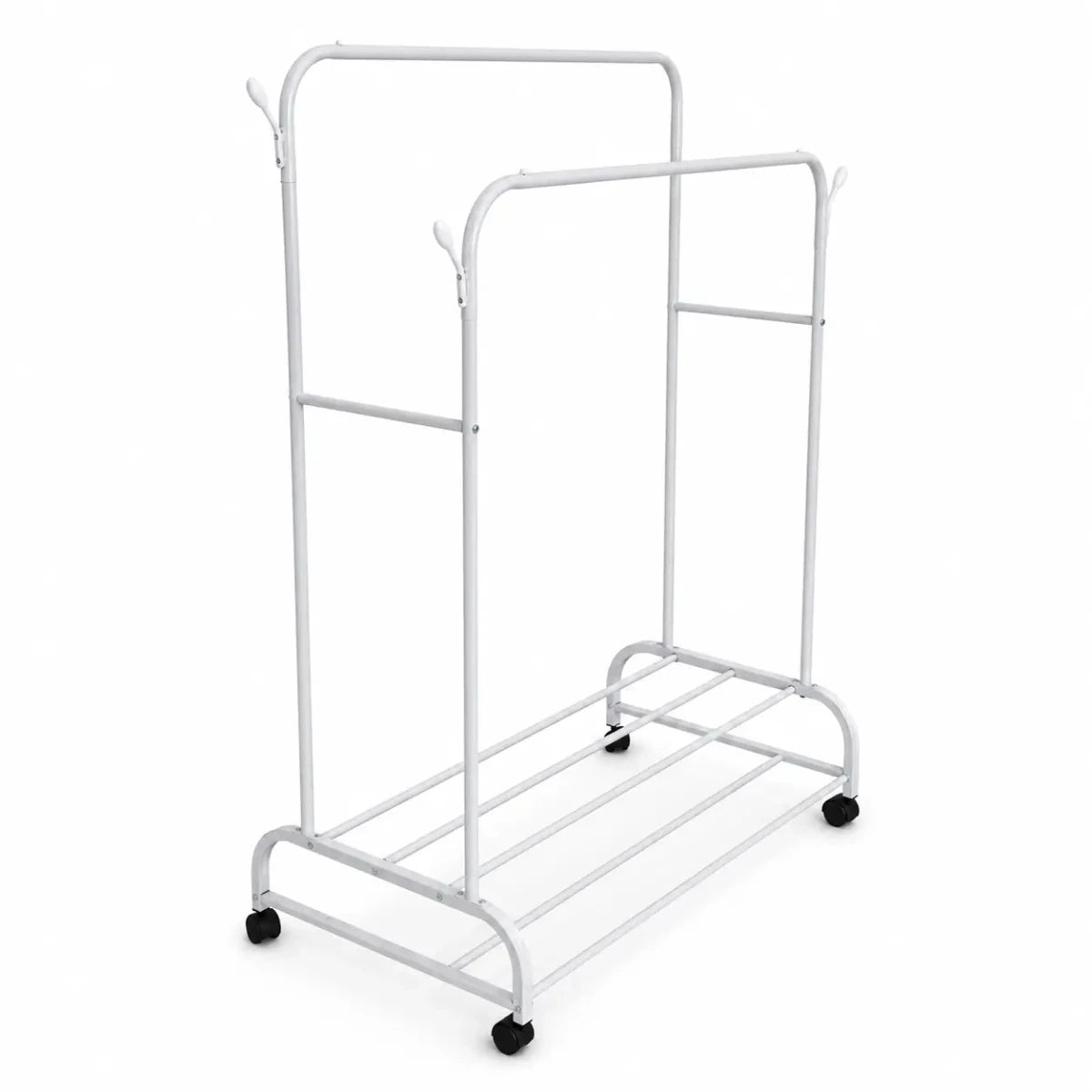 Double-Rod Garment Rack with Wheels | White, 109x57x160 cm - used 3 months - Al Thahani Furniture
