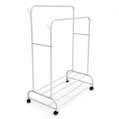 Double-Rod Garment Rack with Wheels | White, 109x57x160 cm - used 3 months - Al Thahani Furniture