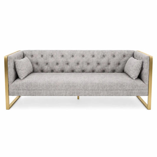 Eastbrook Velvet Upholstered Tufted Sofa Set | Grey, Gold Accents, 7-Seater (3+3+1) - used 6 months - Al Thahani Furniture