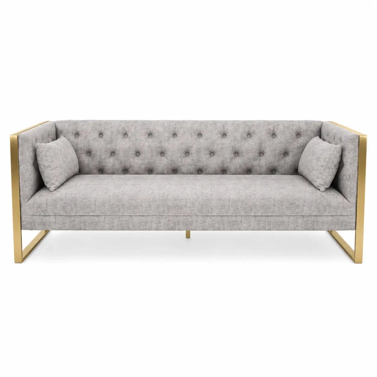 Eastbrook Velvet Upholstered Tufted Sofa Set | Grey, Gold Accents, 7-Seater (3+3+1) - used 6 months - Al Thahani Furniture