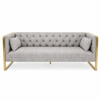 Eastbrook Velvet Upholstered Tufted Sofa Set | Grey, Gold Accents, 7-Seater (3+3+1) - used 6 months - Al Thahani Furniture