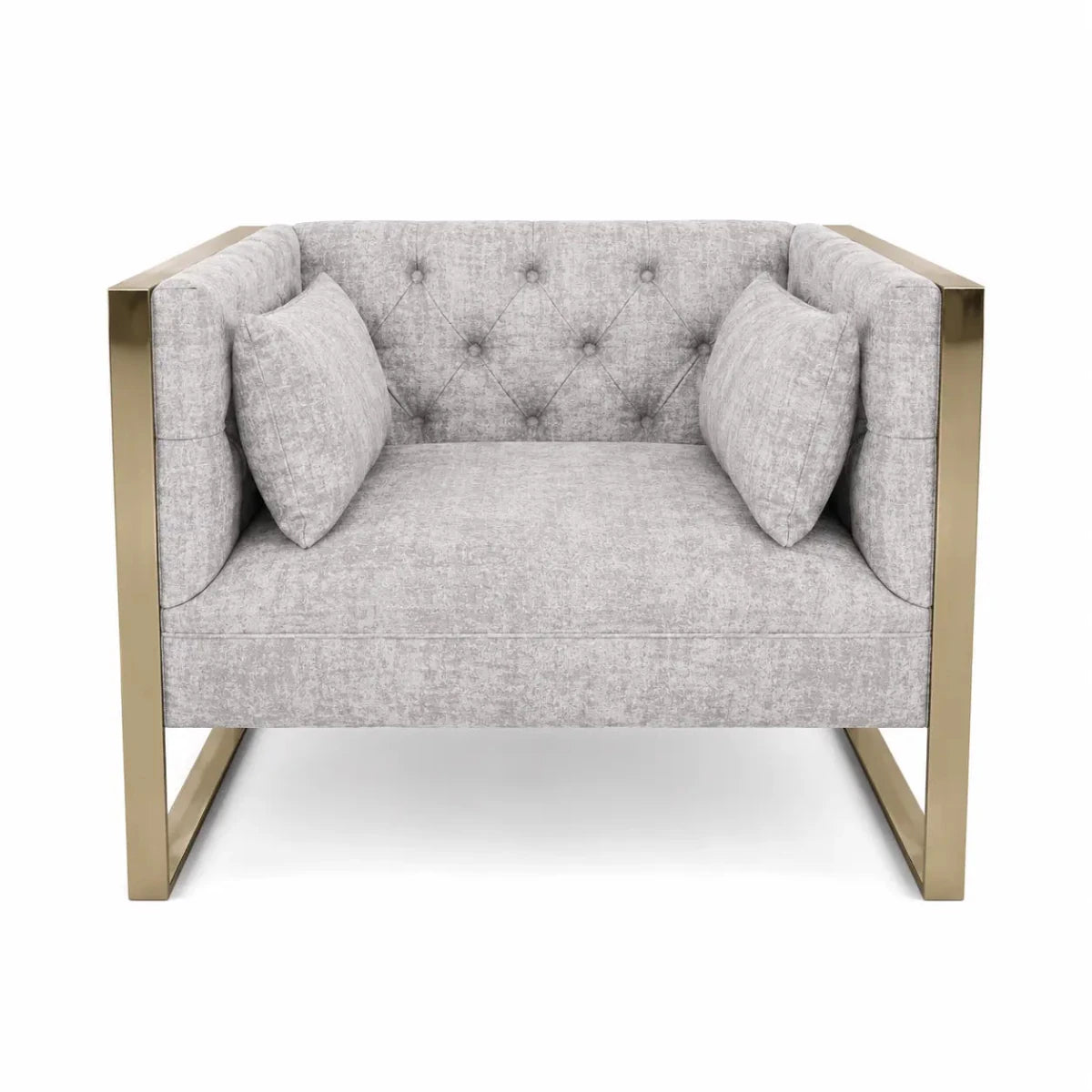 Eastbrook Velvet Upholstered Tufted Sofa Set | Grey, Gold Accents, 7-Seater (3+3+1) - used 6 months - Al Thahani Furniture