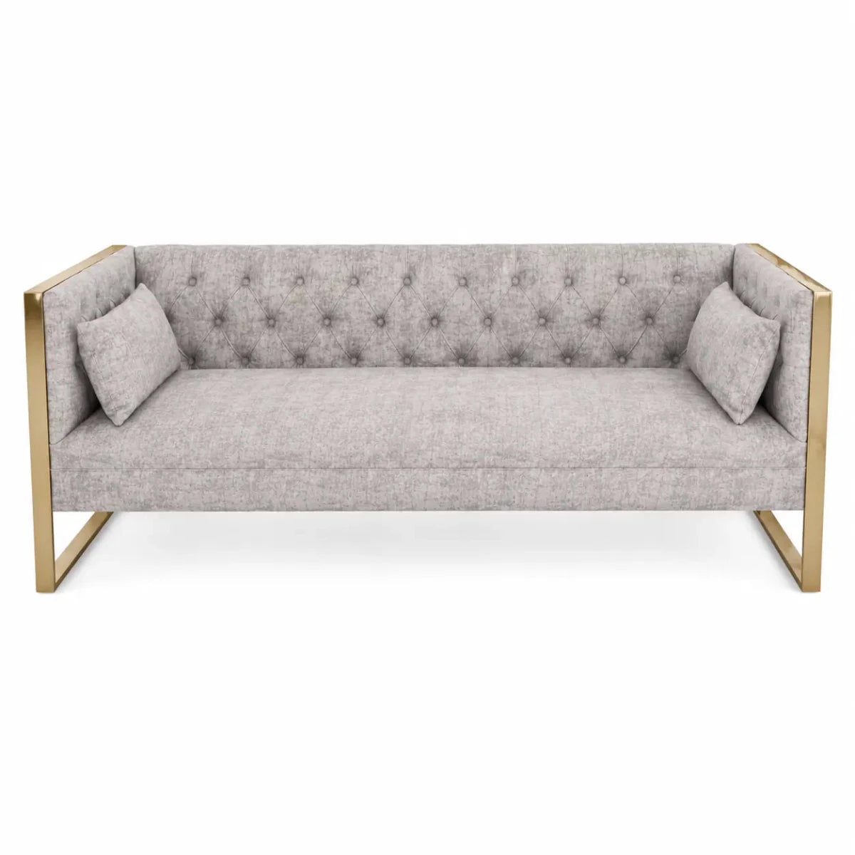 Eastbrook Velvet Upholstered Tufted Sofa Set | Grey, Gold Accents, 7-Seater (3+3+1) - used 6 months - Al Thahani Furniture
