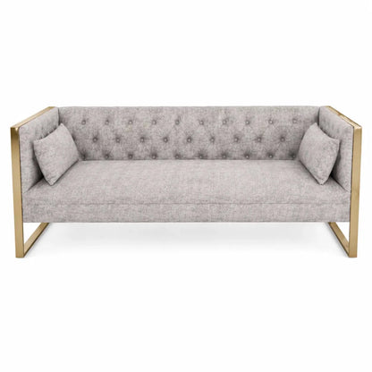 Eastbrook Velvet Upholstered Tufted Sofa Set | Grey, Gold Accents, 7-Seater (3+3+1) - used 6 months - Al Thahani Furniture