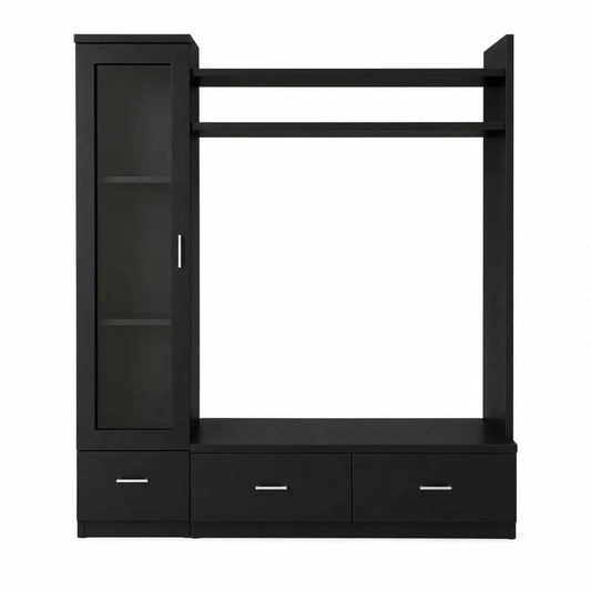 Engineered Wood TV Entertainment Unit | Black, Display Cabinet & Drawers - used 6 months - Al Thahani Furniture