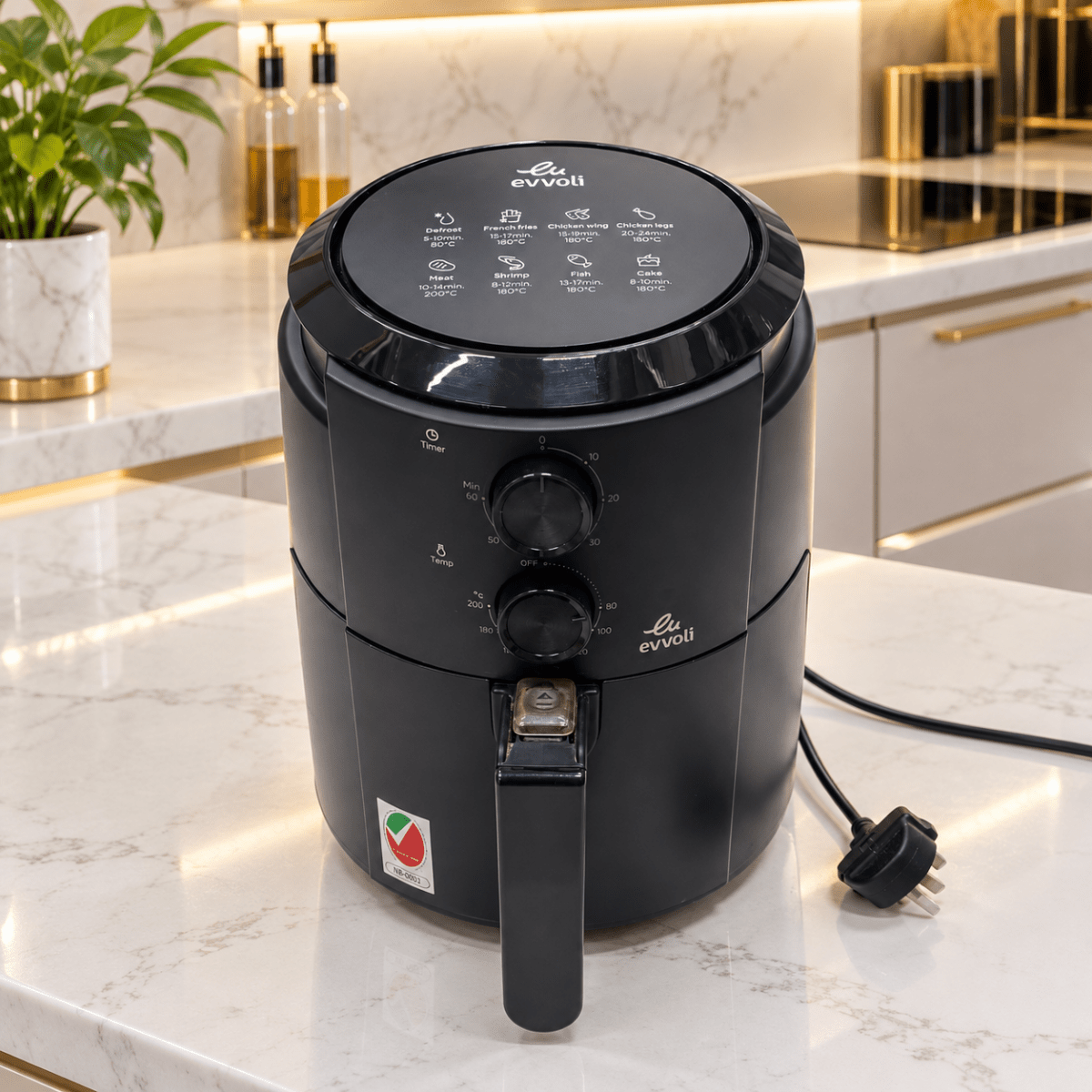 Evvoli EVKA-AF4001BS 4L Air Fryer – 1500W – Black - Al Thahani Furniture