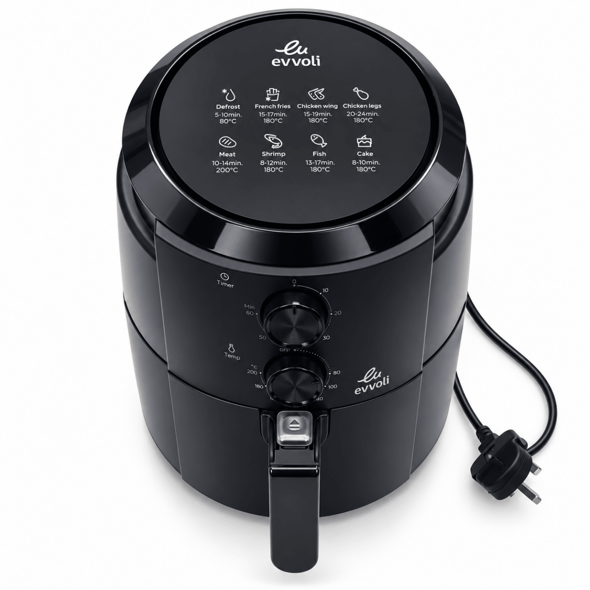 Evvoli EVKA-AF4001BS 4L Air Fryer – 1500W – Black - Al Thahani Furniture