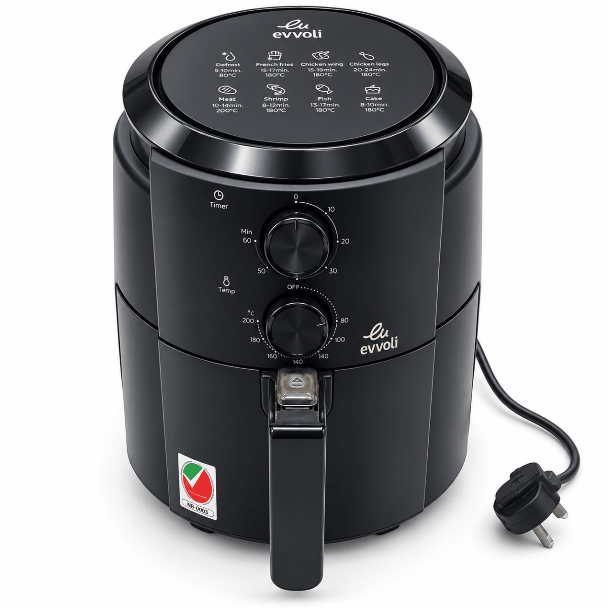 Evvoli EVKA-AF4001BS 4L Air Fryer – 1500W – Black - Al Thahani Furniture