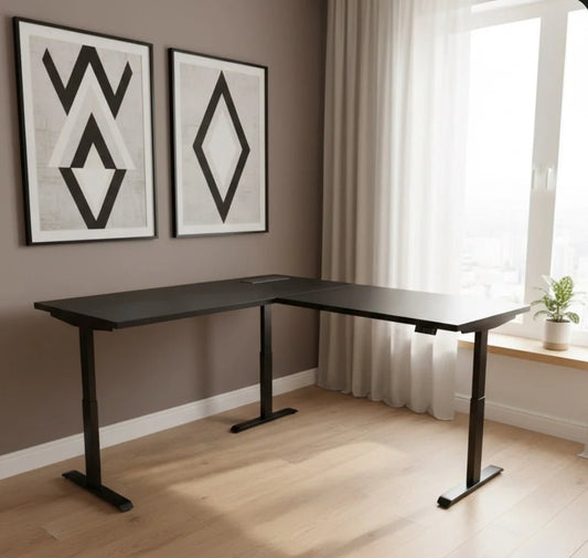 ExaDesk 63″ x 55″ L - Shaped Electric Standing Desk | Adjustable Height | Classic Black - althahanifurniture